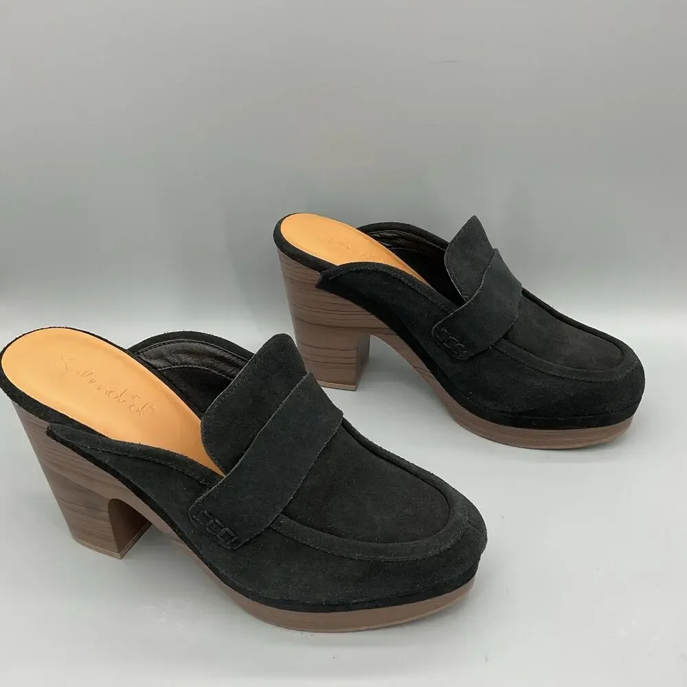 NEW Splendid Women’s Vina Suede Platform Clogs Black Size 10M